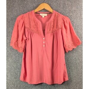 Nurture by Westbound Women's Small Coral Eyelet Embroidered Peasant Boho Blouse